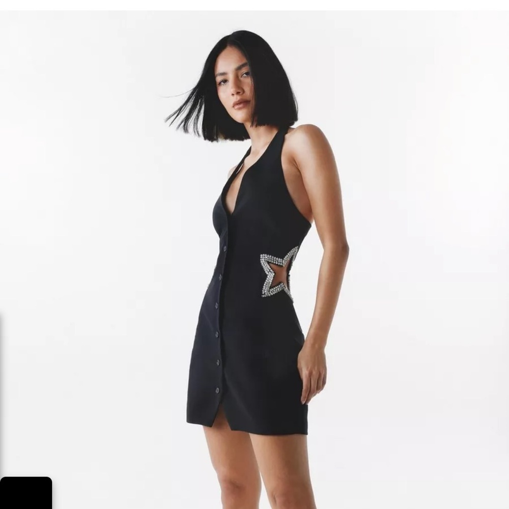 Black Cut Out Backless Halter Mini Dress